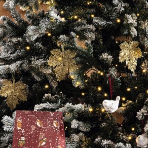 Autour du sapin - 5 suspensions feuilles dorées pailletées